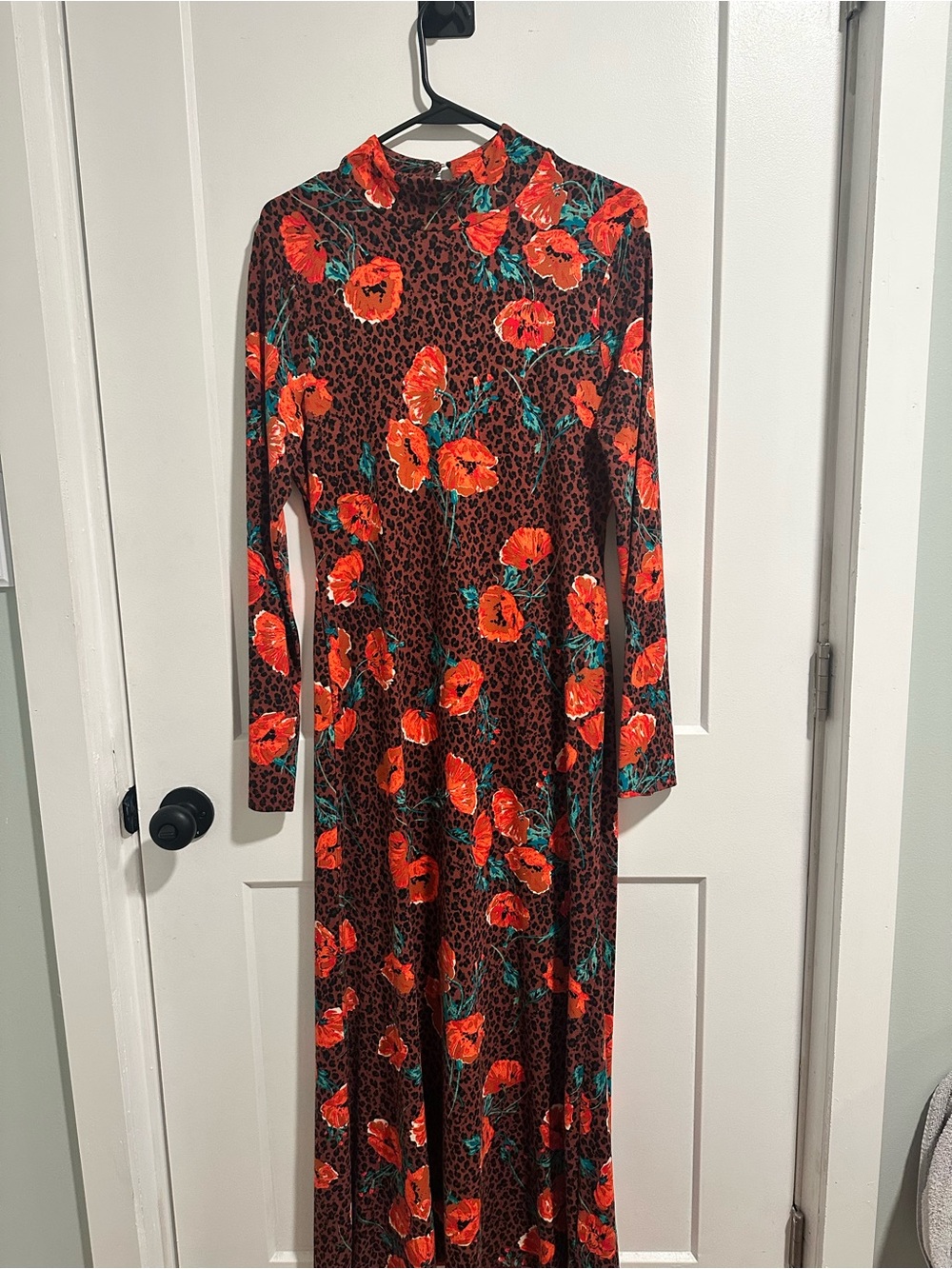 Free People Brown Maxi Dress with Red Floral Print